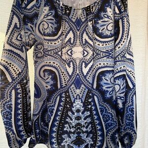 Joseph Ribkoff Blue and Black Patterned Blouse